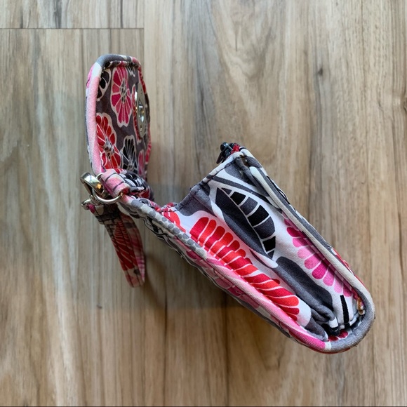 VERA BRADLEY Wallet Wristlet Cheery Blossoms Turn Lock Envelope Gray Red Pink - Picture 9 of 13